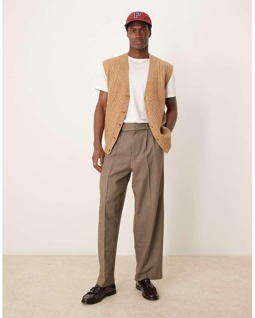 ASOS Ruimvallende Gebreide Tanktop Met Kabels, Patchwork En Knoopsluiting in het Natural voor heren