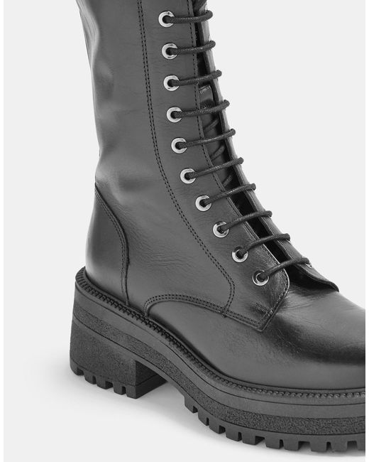 Chunky Mid Calf Lace Up Boots in Black Lyst