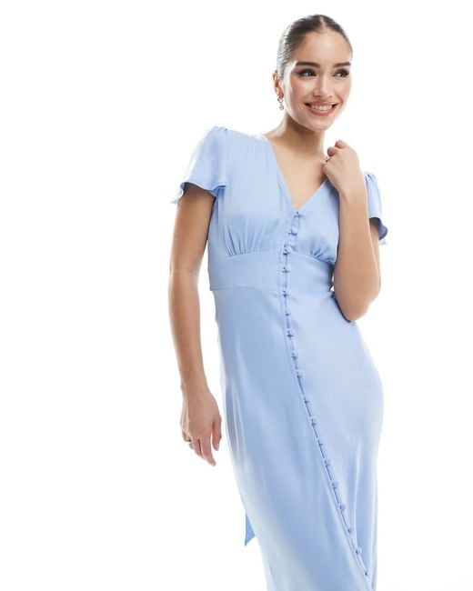 Maids To Measure Blue Bridesmaid Button Front Maxi Dress