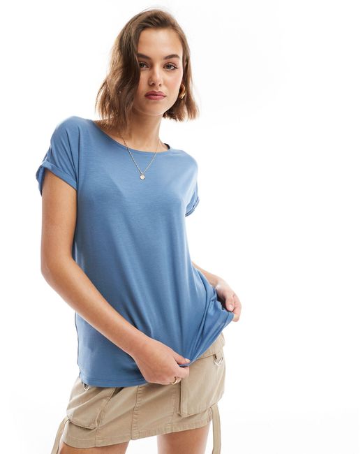 Vero Moda Blue Round Neck T-shirt