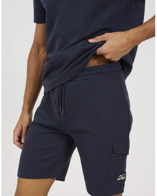 Brave Soul Blue Patch Pocket Elasticated Waist Shorts for men