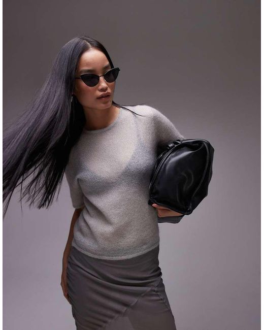 ARKET Gray Sheer Mohair Wool Blend Short Sleeve Knitted Sweater