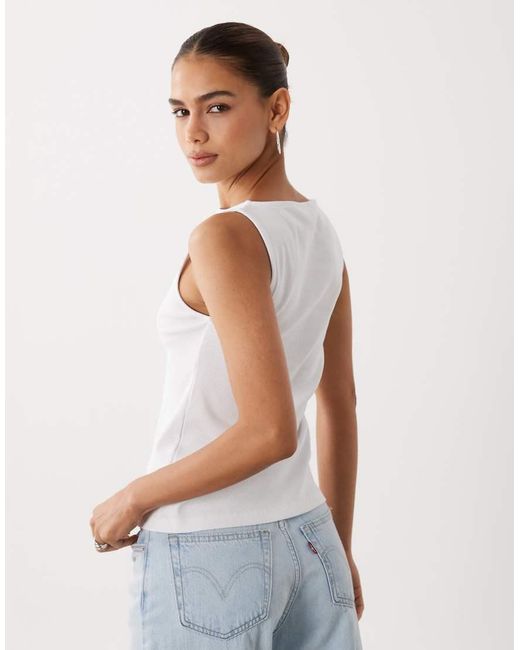 New Look Blue Boat Neck Button Through Tank Top