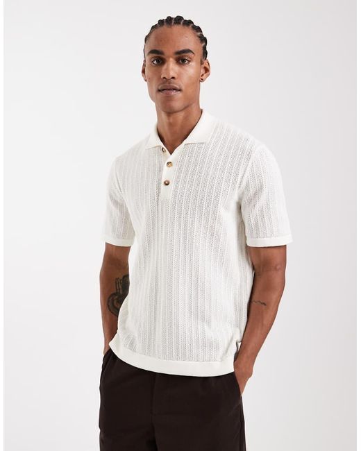 Only & Sons Opengebreide Polo in het White voor heren