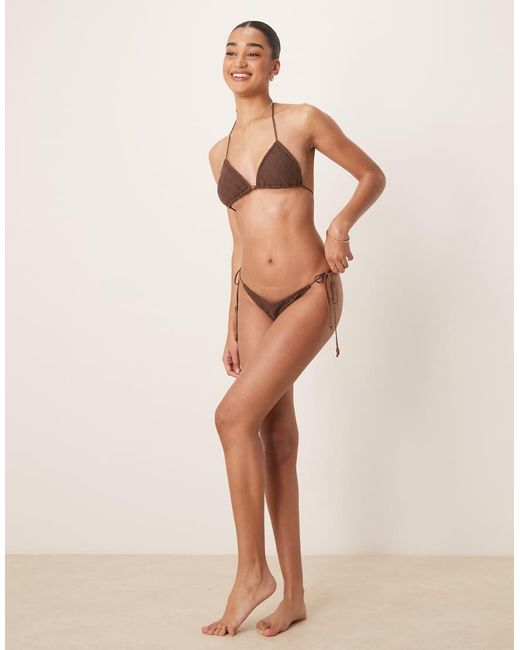 Stradivarius Brown Crochet Bikini Top