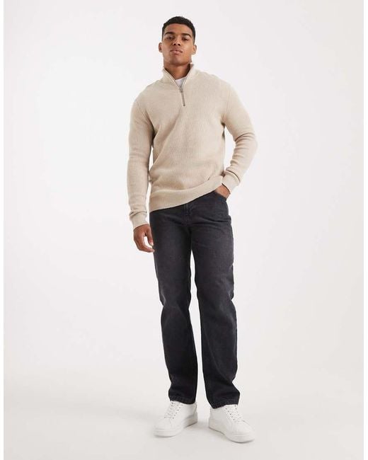 Only & Sons White Ribbed Half Zip Jumper for men