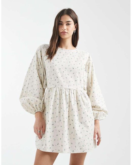 Daisy Street White Long Sleeve Smock Mini Dress