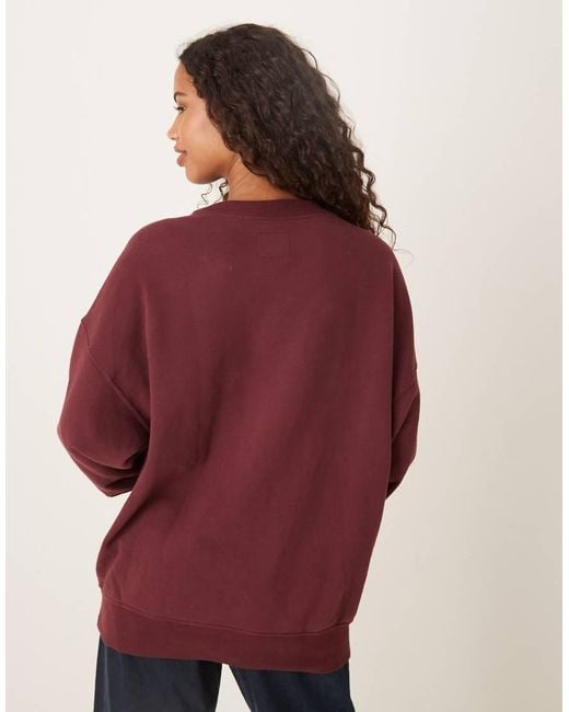 Abercrombie & Fitch Red Crew Neck Sweatshirt With Plaid Logo