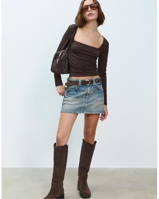 Stradivarius Blue Basic T-shirt With Square Neckline