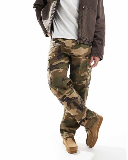 Superdry Brown Cotton Baggy Cargo Pants for men