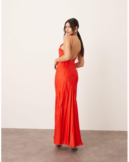 ARRANGE Red Floral Embellished Cami Maxi Dress With Low Back