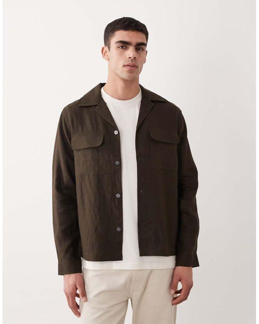 Mango Black Essentials 100% Linen Button Up Shacket for men