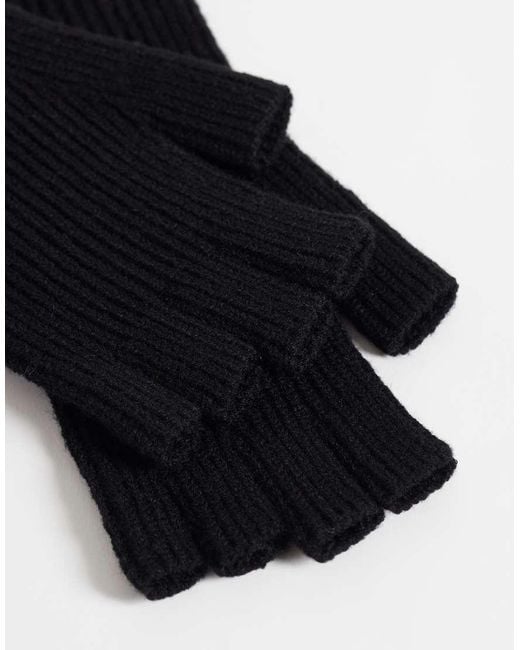 ASOS Black Ribbed Fingerless Gloves for men