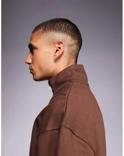 ASOS Brown Premium Heavyweight Oversized Quarter Zip Sweatshirt for men