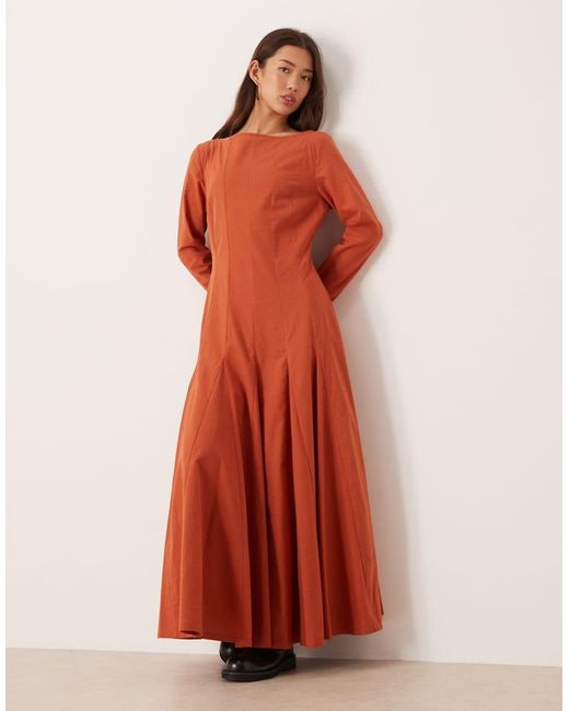 ASOS Red Slash Neck Maxi Dress With Full Skirt