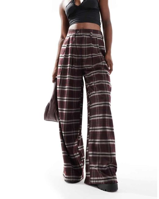 Minga Purple London Burgundy Plaid Baggy Trousers