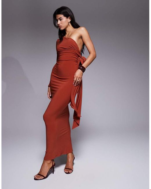 ASOS Multicolor Design One Shoulder Ruched Maxi Dress With Bow Back
