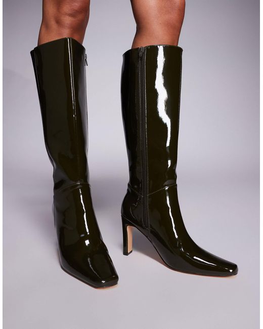 Public Desire Black Public Desire Pose Wide Fit Heeled Knee Boots