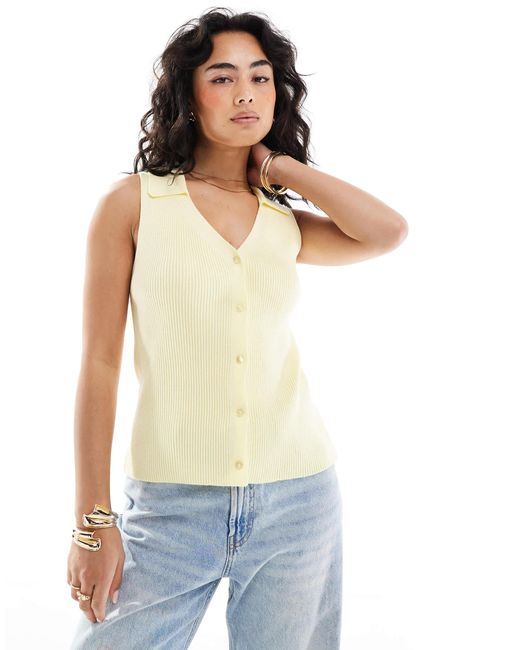 ASOS White Ribbed Collared Knitted Top