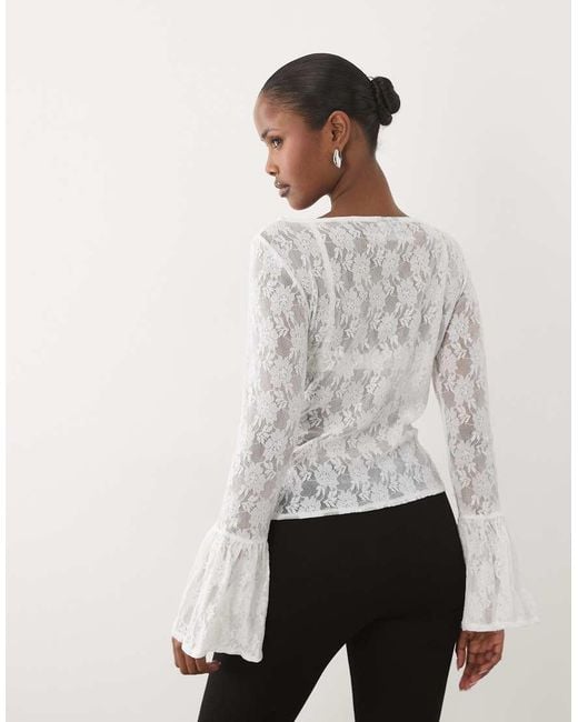 ASOS White Sheer Lace Fluted Cuff Top