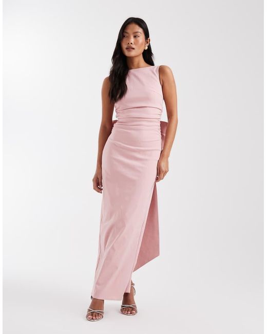 TFNC London Pink Bridesmaid Bengaline Maxi Dress With Detachable Bow Back