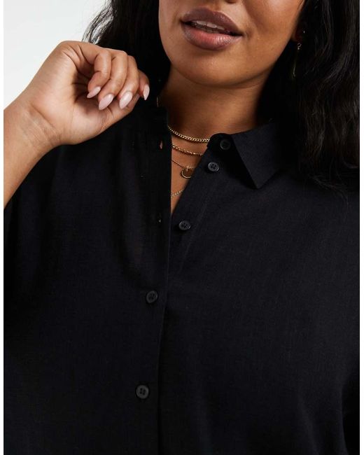 Noisy May Black Linen Mix Shirt