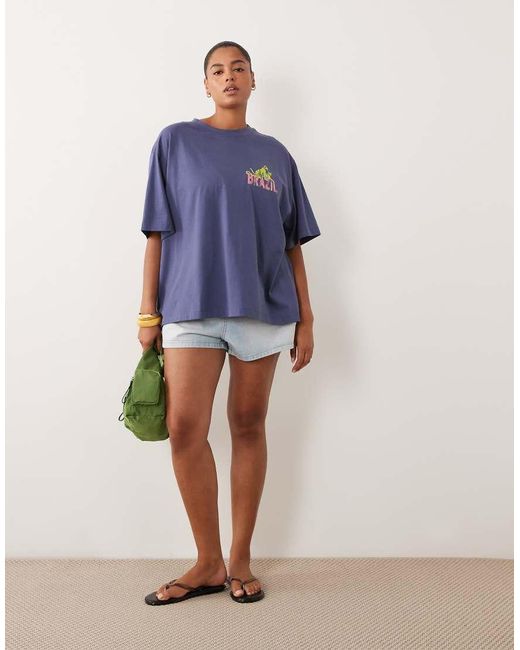 ASOS Blue Asos Design Curve Oversized T-shirt With Brazil Leopard Graphic