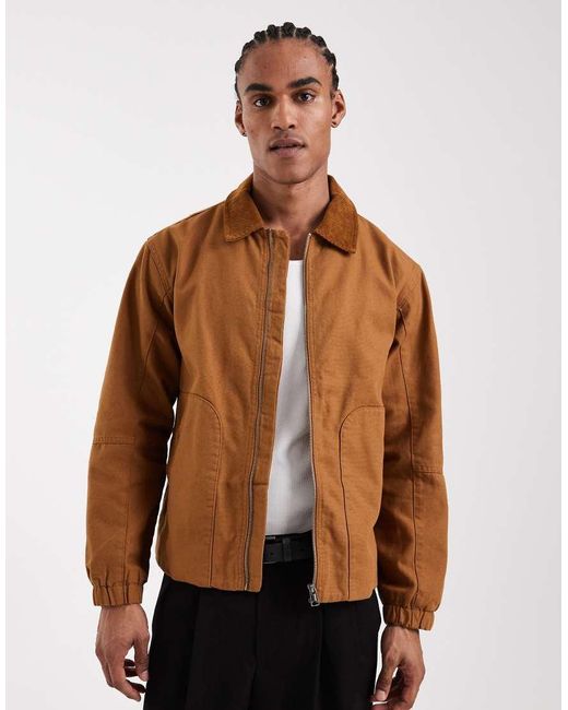 Only & Sons Brown Heavyweight Barn Jacket With Cord Collar for men