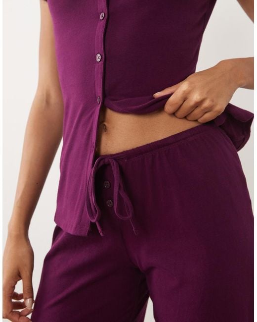 Cotton On Purple Dreamy Button Down Top And Flared Pants Pajama Set