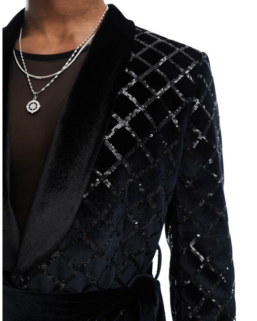 ASOS Black Skinny Diamond Sequin Suit Jacket for men