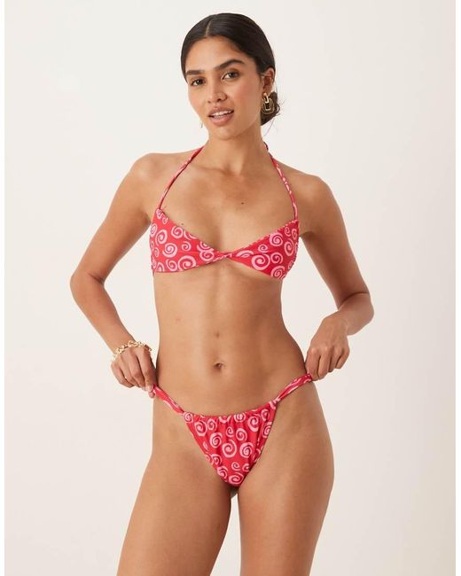 Motel Pink Laufey Swirl Print Bikini Top