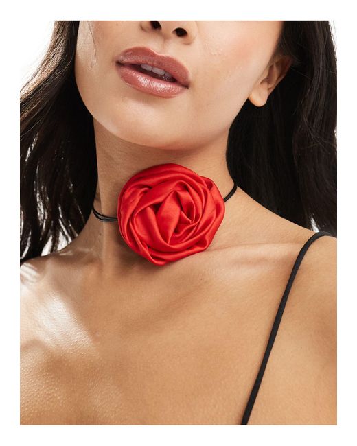 ASOS Choker Necklace With Satin Corsage And Black Cord Detail