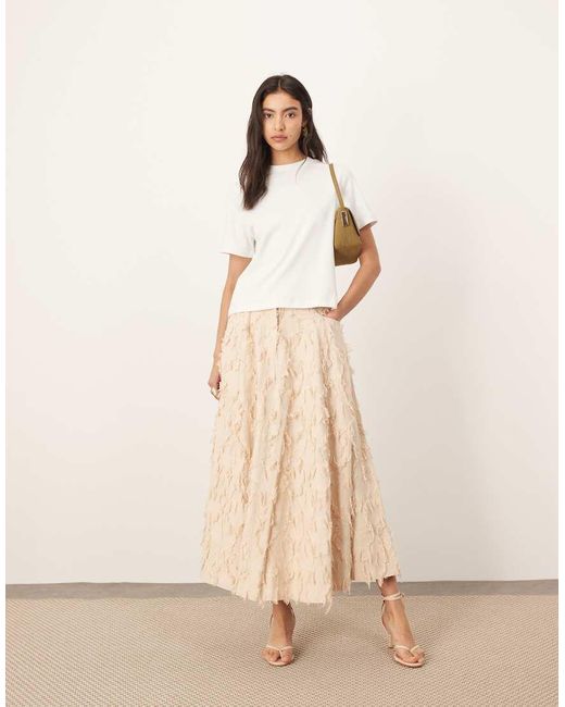 ARRANGE Natural Textural Floral Full Midi Skirt