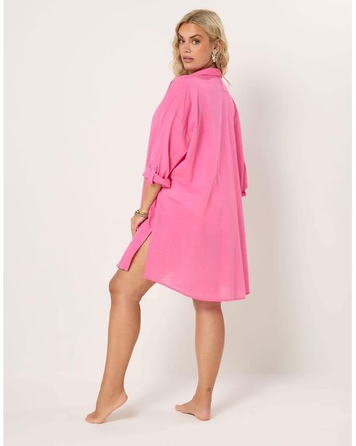 Yours Clothing Pink Longline Beach Shirt