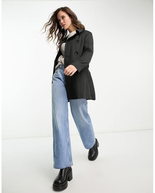 ONLY Black Button Detail Short Trench Coat