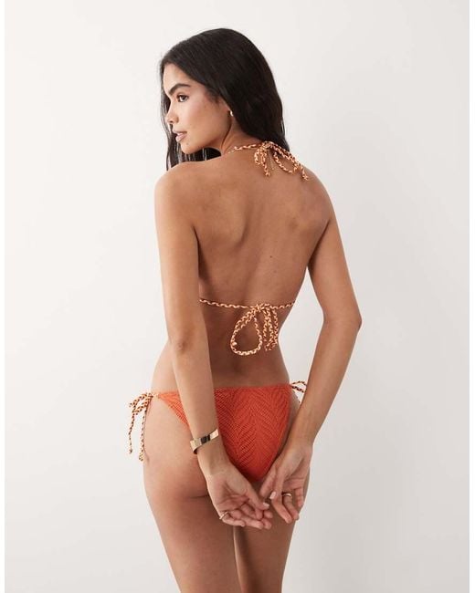 Mango Brown Teen Crochet Bikini Set With Braided Straps