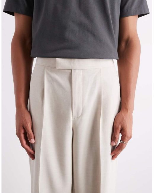 ASOS Natural Linen Look Oversized Tapered Smart Trousers With Elasticated Waist for men