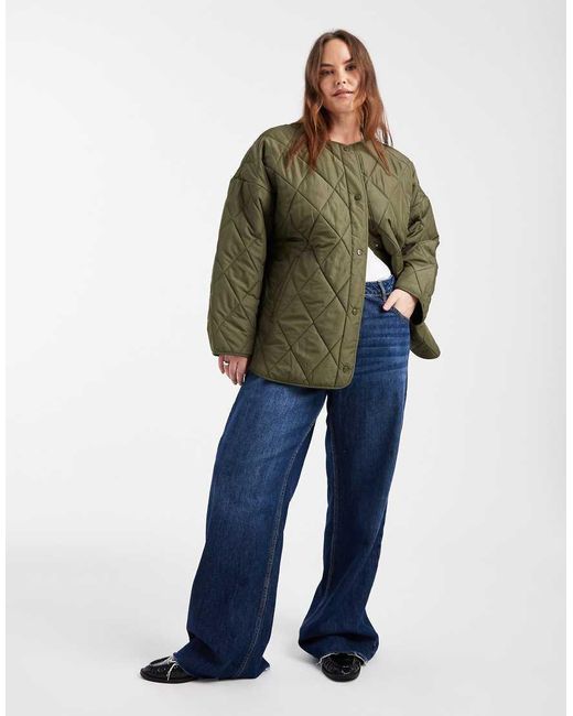 Pieces Plus Green Pieces Curve Quilted Lightweight Jacket