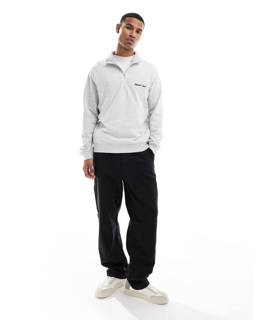 Jack & Jones Gray Relaxed Quarter Zip Sweatshirt for men