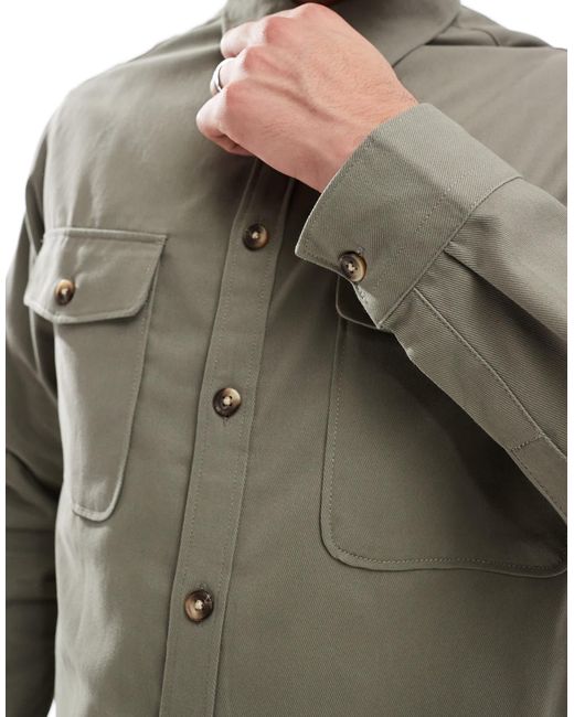 ASOS – baumwoll-hemdjacke in Green für Herren