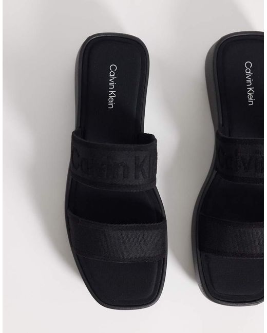 Calvin Klein Black Jeans Webbed Flatform Sandal
