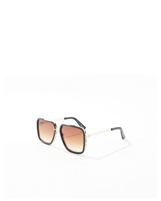 River Island White Brow Bar Sunglasses for men