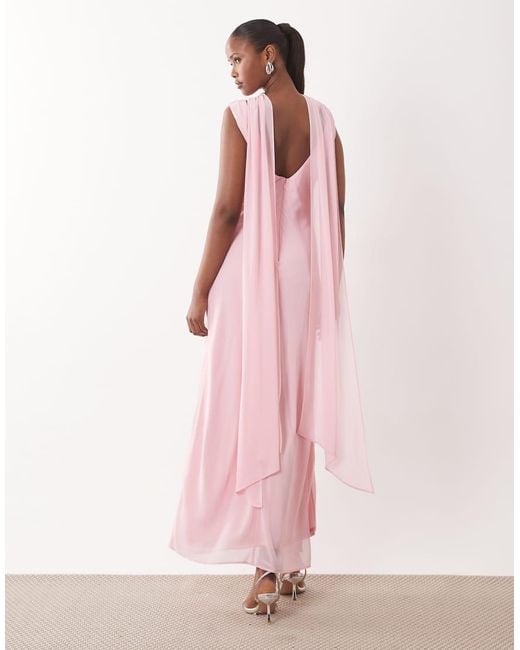 TFNC London Pink Bridesmaids High Neck Chiffon Scarf Detail Maxi Dress