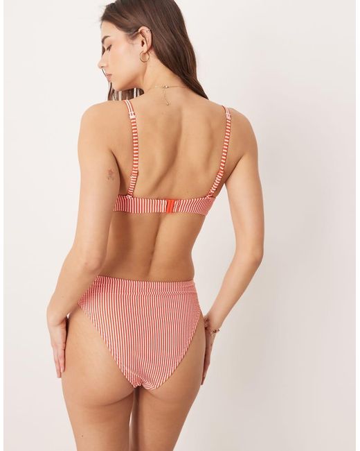 ASOS Natural Scarlet Stripe Azores High Waisted High Leg Bikini Bottom