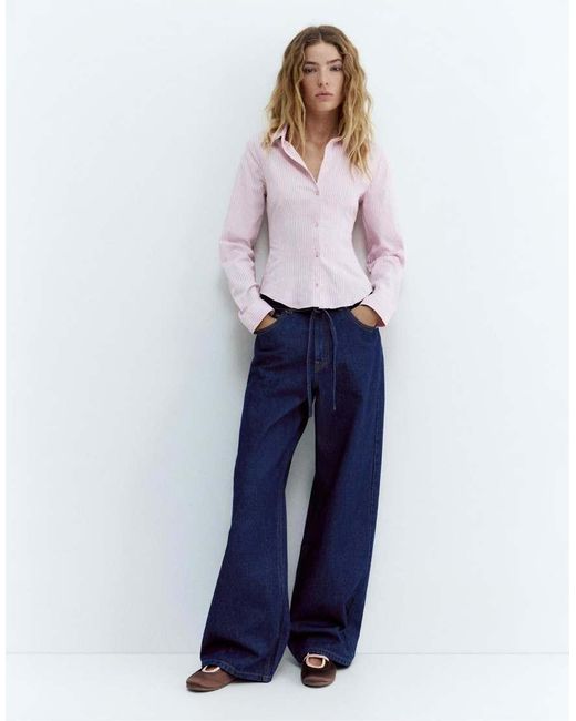 Pull&Bear White Fitted Shirt With Pleats