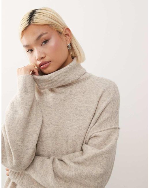 Weekday Natural Turtle Neck Knitted Mini Jumper Dress
