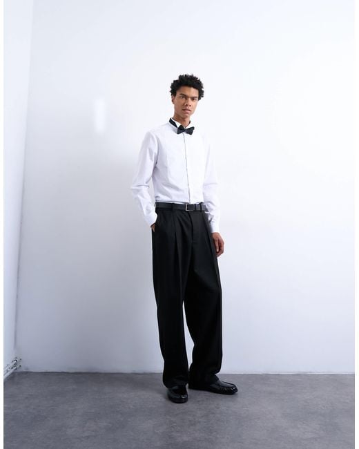 Topman White Slim Fit Long Sleeve Tuxedo Shirt With Bib for men