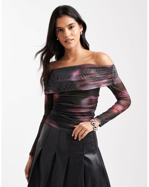 Cotton On Black Cotton on – ashley – schulterfreies netzstoff-oberteil