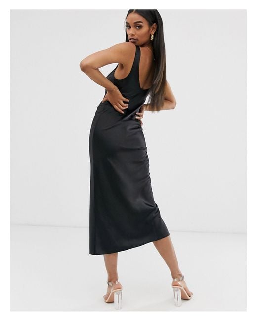 black knee length slip dress