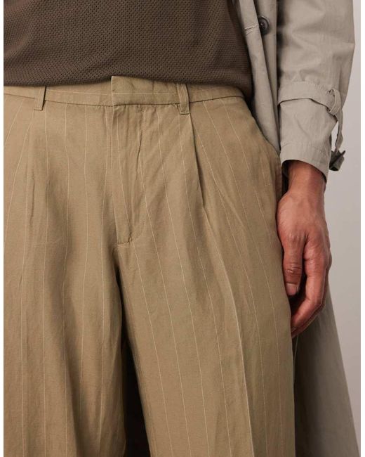 Pantalones Marrones Con Raya Diplomática Fina De Mezcla De Lino De Mango de hombre de color Natural